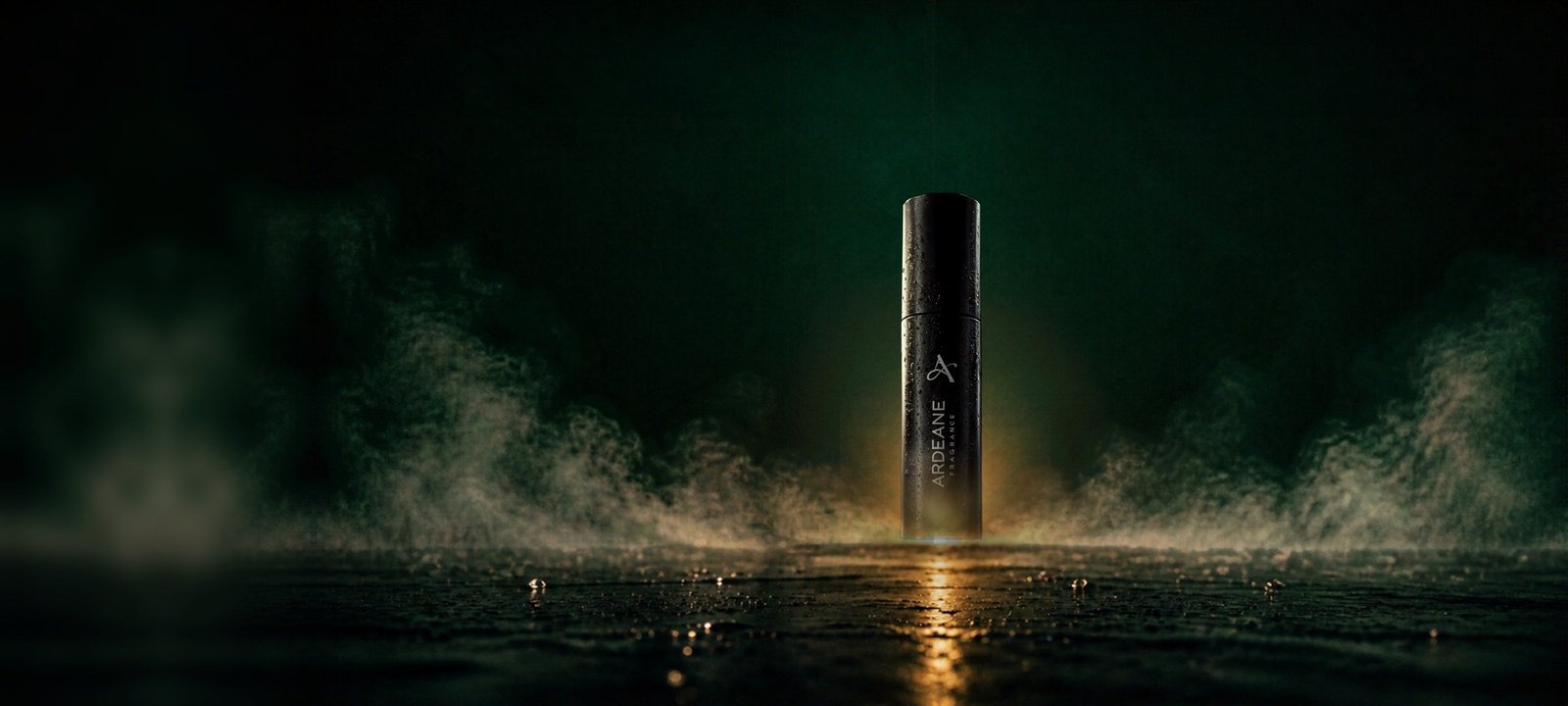 Ardeane Fragrance bottle standing in mist on a wet surface